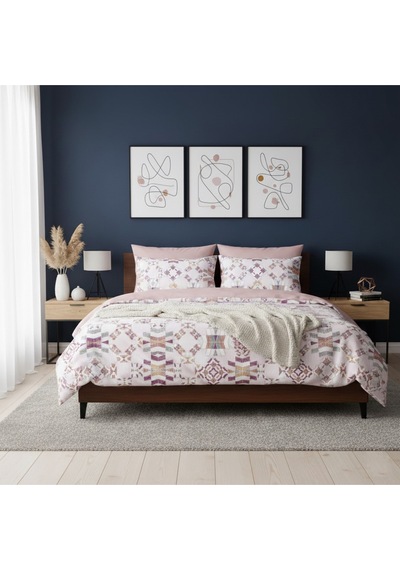 Mystory Home Lastikli Çarşaflı Çift Kişilik Nevresim Takımı Artemis Pembe Mor - Pembe