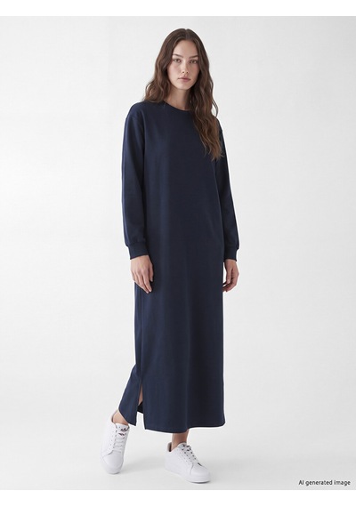 Lcw Modest Lacivert Bisiklet Yaka A Kesim Sweat Elbise