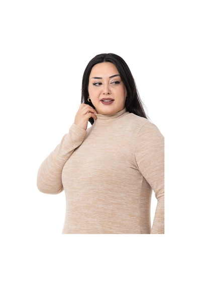 Disentis Büyük Beden Yarım Balıkçı Uzun Kollu Triko Bej Rengi Body-bej Bej