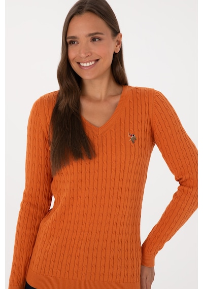 U.S. Polo Assn. Kadın Bakır V Yaka Basic Kazak 50307700-VR182