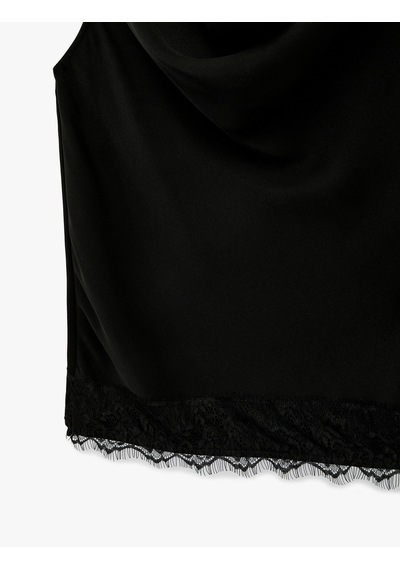 Koton Kolsuz Degaje Yaka Dantel Detaylı Saten Bluz Siyah 6sak60230pw Siyah