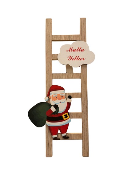 Yılbaşı Dekorasyonu Ahşap Merdivenli Noel Baba 16.5x1.2x35 Cm