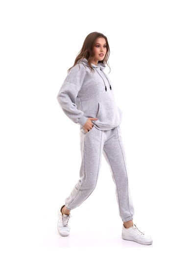 Winmoda34 Boyfriend Oversize Eşofman Takımı Kapüşonlu Gri