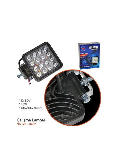 TAS 12-80V Çalışma Lambası Kare 16 Led 48W 106x106x35mm L1005
