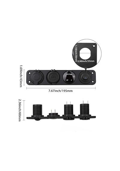Shuıvan Kombine Şarj Paneli Voltmetre - İkili Usb - 12v Çakmak Söketi - On Off Anahtar-1950