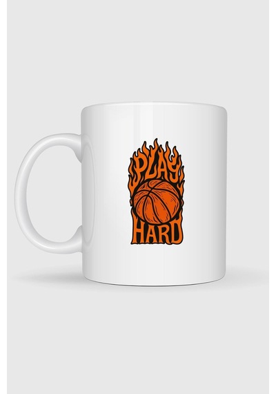 Play Hard Basketbol Baskılı Kupa Bardak beyaz