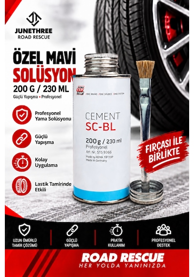 Rema Tip Top Cement Sc-bl 200 G 230 Ml - Özel Mavi Lastik Yama Solüsyonu - Fırçası İle Birlikte - Profesyonel Lastik Tamir