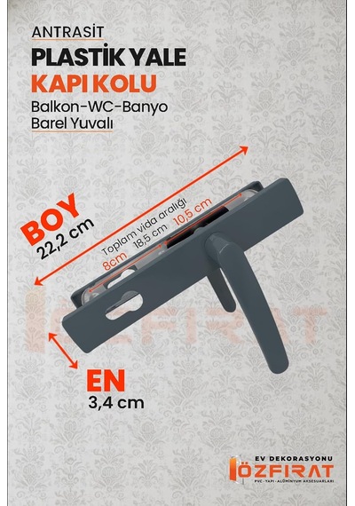 Pvc Pimapen Plastik Yale Kapı Kolu Seti Balkon, Tuvalet Wc , Banyo İçin Barel Yuvalı Antrasit 1 Ad