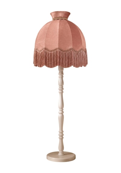 Pembe Kadife Başlık Beyaz Ahşap Ayaklı Taçlı Lambader Vintage Model 50x170cm