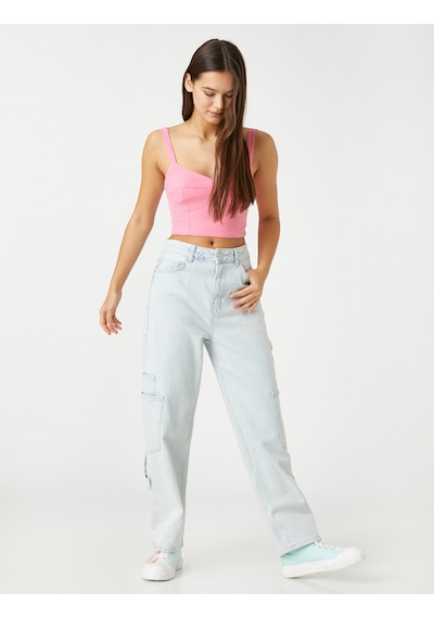 Koton Crop Büstiyer İnce Askılı Balen Görünümlü Pembe 2sal30052ıw 2SAL30052IW250 Gül