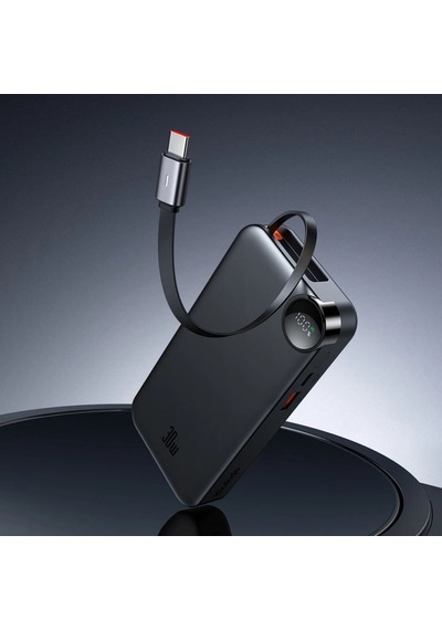 Mc-3870 10000mah 30w A+c Dijital Göstergeli Powerbank Dahili Usb-c Geri Çekilebilir Kablo Siyah