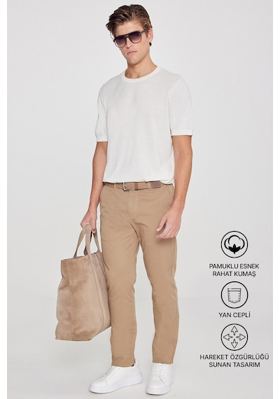 Ac&Co / Altınyıldız Classics Slim Fit Dar Kesim Pamuklu Esnek Chino Erkek Pantolon - Camel Ac&Co / Altınyıldız Classics Slim Fit Dar Kesim Pamuklu Esnek Chino Erkek Pantolon - Camel