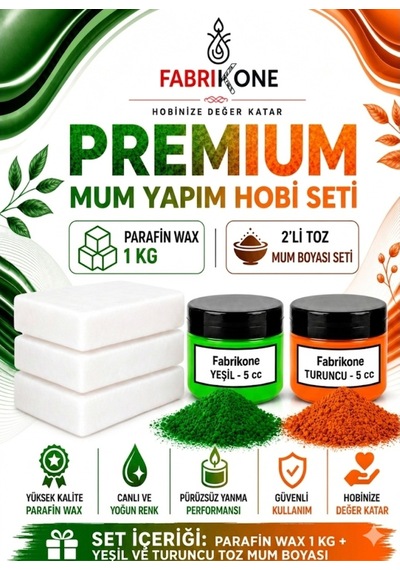 Premium Mum Yapım Hobi Seti - Parafin Wax 1 Kg - 2'li Toz Mum Boyası Seti - Yeşil, Turuncu Bkfabpw1kg2yt Karışık