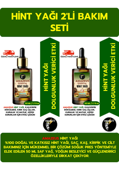 Amazeus Hint Yağı 2'li %100 Saf Ve Doğal-soğuk Pres Besleyici Etki 2x50 Ml / 3.4 Fl Oz