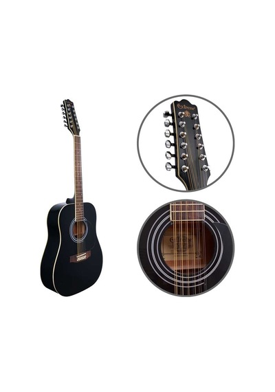 Extreme Xa12bk Akustik Gitar Siyah Ihlamur Gövde Kesik Kasa