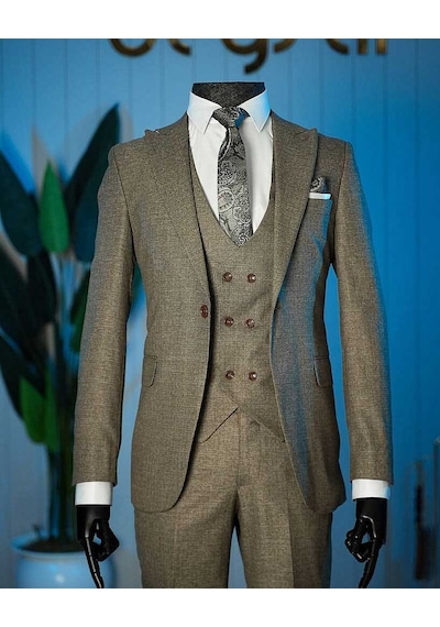 Bys Beystil Sivri Yaka Kahverengi Takım Elbise Aysberg - Slim Fit