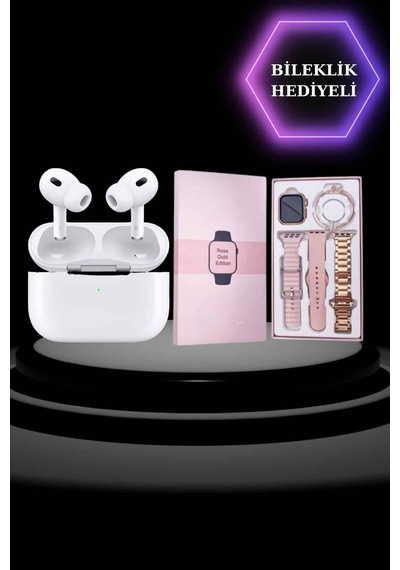 3 Kordonlu Pembe Amoled Ekran Akıllı Saat Ve Yeni Nesil Pro Kablosuz Bluetooth Kulaklık Anc/enc - Lisinya 3 Kordon