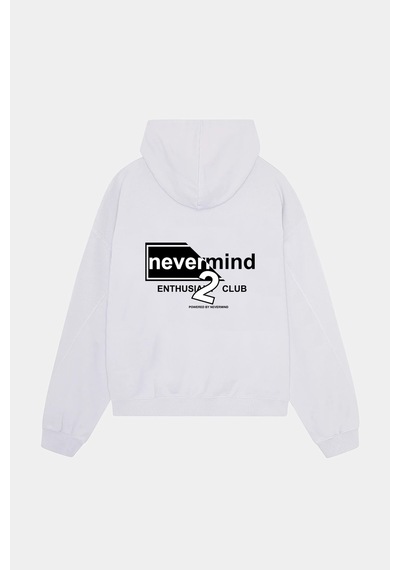 Nevermind Streetwear Oversize Hoodie Siyah Baskılı Kapüşonlu Sweatshirt Beyaz
