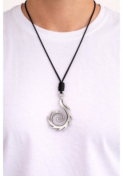 Kore İp Askılı Ve Krom Çelik Kaplamalı Unisex Tribal Kolye Gümüş7
