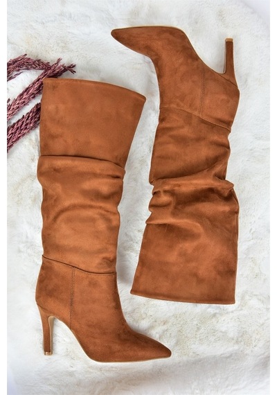 Fox Shoes Taba Süet Ince Topuklu Kadın Çizme L404868002