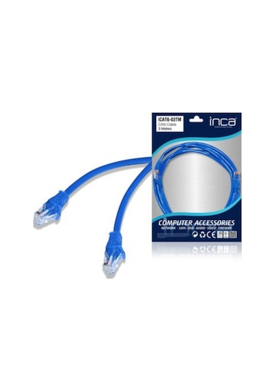 Inca Cat 6 26 Awg 3 Metre Mavi Ethernet Kablosu