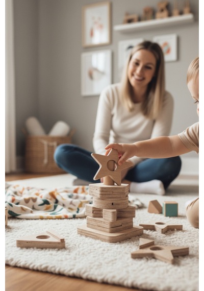 Ahşap Eğitici İkiz Geometrik Dikey Puzzle Model Yapboz