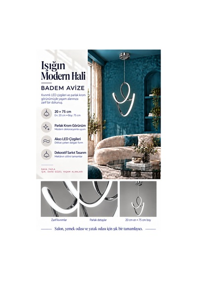 Badem Büyük Modern Ledli Avize 3 Renk Power Ledli Krom Kaplama Çoçuk Odası Yatak Odası Mutfak