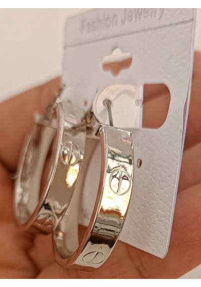 Halka Detay Gümüş Renk Büyük Boy Çelik Küpe Modern Şık Tasarım Günlük Kullanım çok renkli 99248566