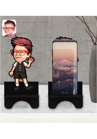 Kişiye Özel Erkek Çocuk Karikatürlü Ahşap Biblo Telefon Standı-2