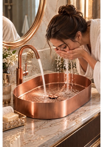 Alfas Aura Oval 60 Cm Pvd Rose Gold Tezgah Üstü Çanak Lavabo 304 Paslanmaz Çelik 2.0mm