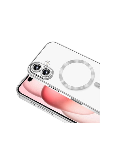 Apple Uyumlu iPhone 17 İçin Magsafe İle Kılıf Kamera Lensli Korumalı Şeffaf Silikon Kapak Gümüş