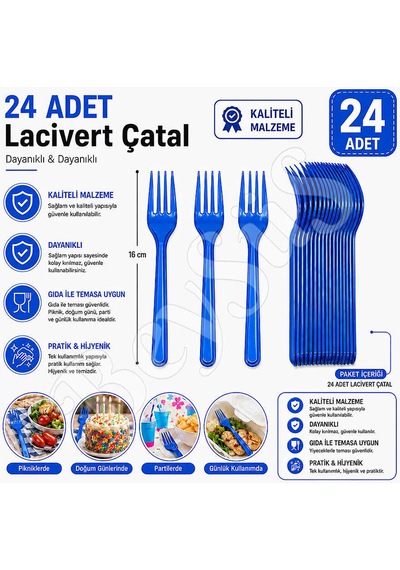 Parti Çatalı Lüks Plastik Lacivert 24 Adet