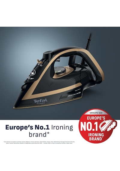 Fv8064 Puregliss Buharlı Ütü 3000 Watt 280 G/dk Buhar Darbe 0 50 G/dk Değişken Buhar Dikey Buharlı Durilium Airglide Autoclean Ütü Tabanı Micro-calc Filtre, Siyah/altın