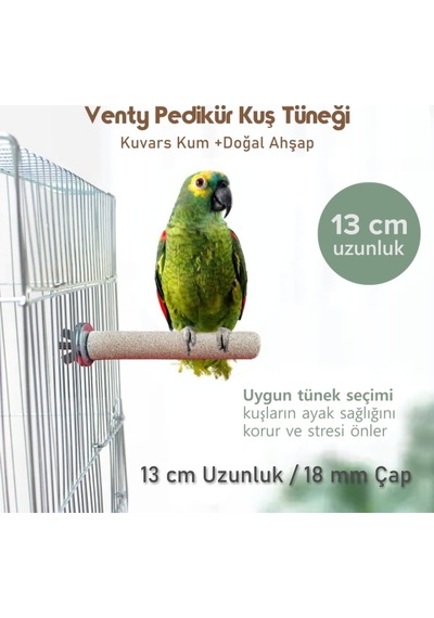 Vixpet Venty Pedikür Papağan Tünek 13 cm Uzunluk 18 mm Çap / 1 Adet - Kumlu Tünek- Zımpara Tünek
