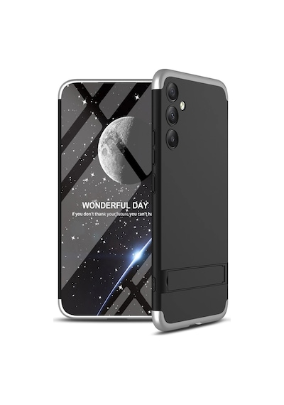 Galaxy Uyumlu A34 Kılıf Zore Kamera Korumalı Dikey Standlı Ays Kapak Siyah-Gri