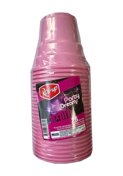 Roll-up Plastik Renkli Bardak Pembe 25 Adetli