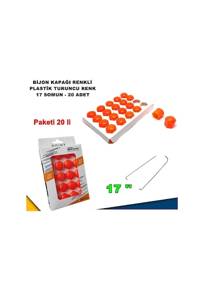 Renkli Bijon Kapağı Plastik Turuncu Renk Altıgen 17 Mm Bijon Uyumlu 20 Adet