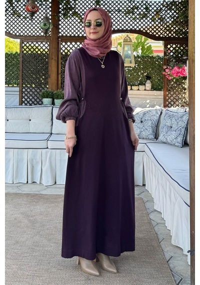 Rabia Şamlı Aslı Cupra Detaylı Triko Elbise Mürdüm Normal