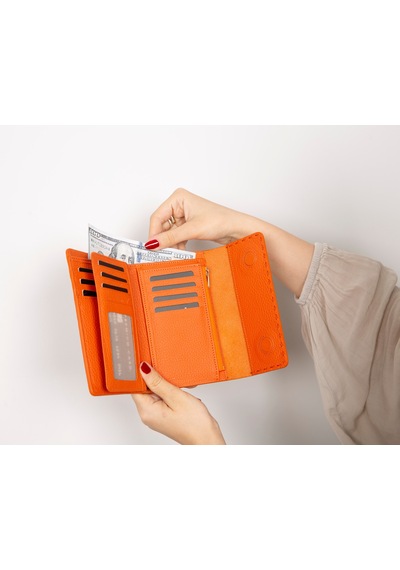 Bloominbag Arc Wallet Terracotta Pebble Hakiki Deri Kartlıklı Manyetik Cüzdan Turuncu