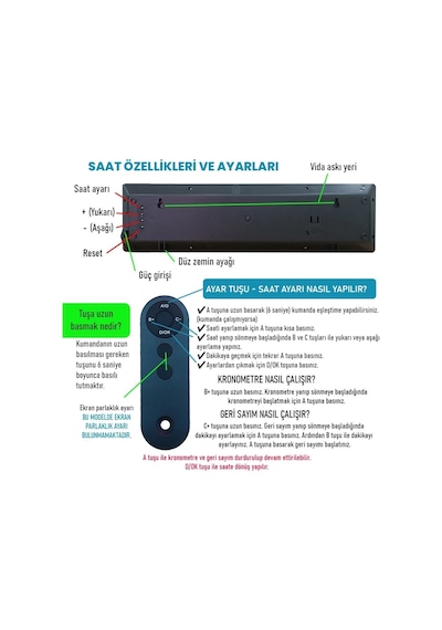 Upway 50x13,5 Kumandalı Büyük Dijital Duvar Saati Kronometre - Geri Sayım Luminova Led Teknolojisi Siyah - Kırmızı