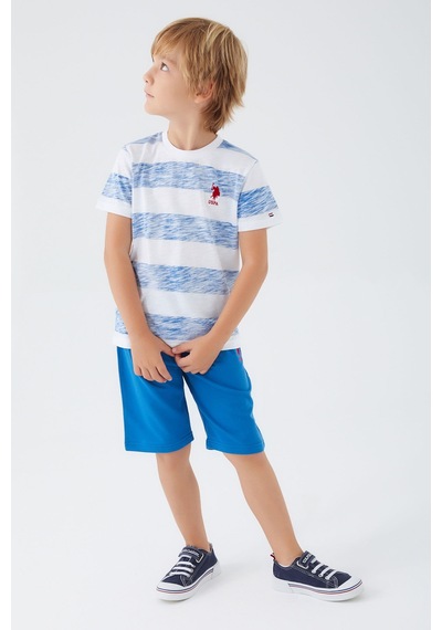 U S Polo Assn Stripe Pattern Mavi Erkek Çocuk Bermuda Takım U S Polo Assn Stripe Pattern Mavi Erkek Çocuk Bermuda Takım