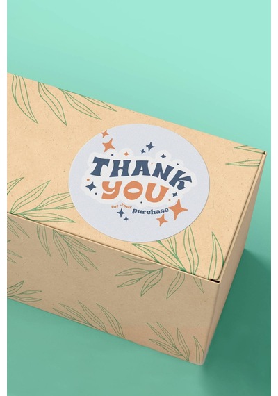 Yıldızlı Thank You Purchase Mavi Sticker 3x3cm St2237 Çok Renkli