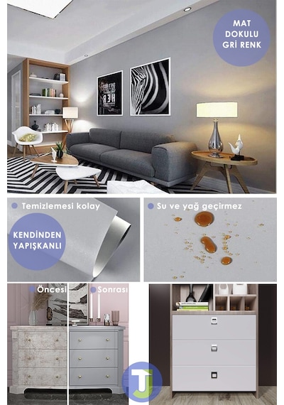 Technojet Kendinden Yapışkanlı Mat Renkli Mutfak Banyo Tezgah Duvar Dolap Ve Masa Kaplama 60cmx300cm 001