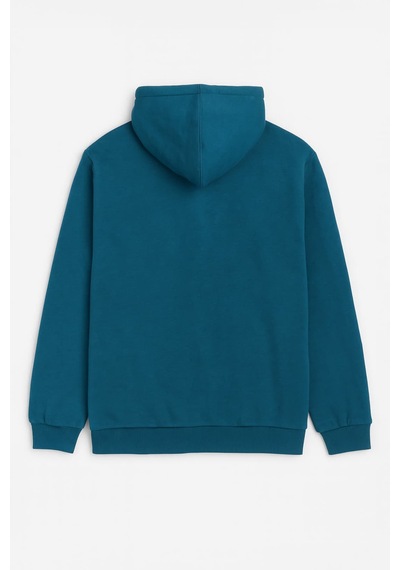 Markapia Erkek Kapüşonlu Cepli İçi Polarlı Parçalı Petrol Sweatshirt Mavi