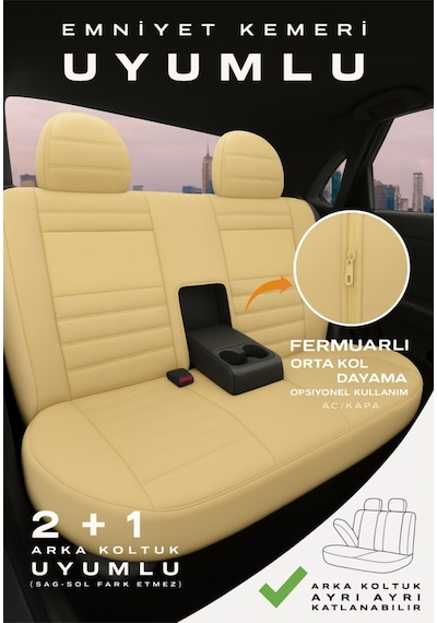 Ford Fiesta Hachback Hb 2009-2012 Uyumlu Tegin Natura Serisi Raşel Bej Koltuk Kılıfı