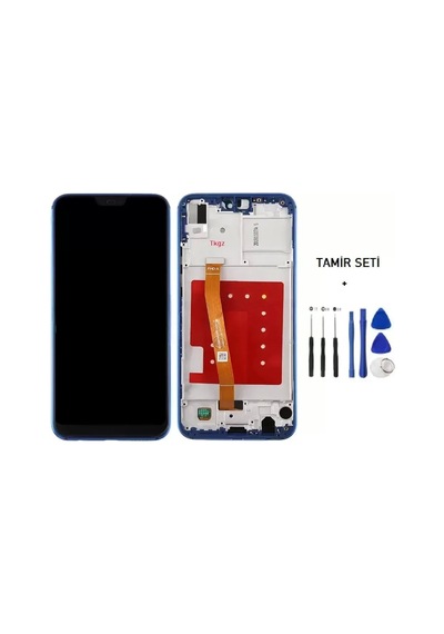 Tkgz - P20 Lite İle Uyumlu Lcd Ekran Dokunmatik Servıce Pack Lcd Mavi Full Çıtalı + Tamir Kiti