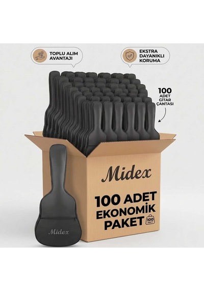 Midex Gk-50a-100x Akustik Gitar Çantası 100'lü Paket Kaliteli Siyah Kılıf 100 Adet