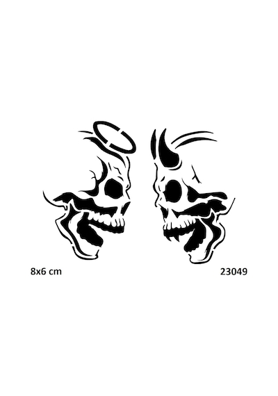 Airbrush Tattoo Melek Ve Şeytan Kuru Kafa Yapışkanlı Stencil Süsleme Ve Boyama Kalıbı
