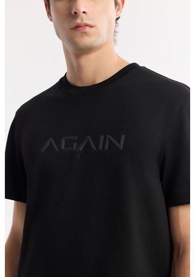 Avva Erkek Siyah Bisiklet Yaka Baskılı Bi-stretch İnterlok Regular Fit T-shirt A51y1132
