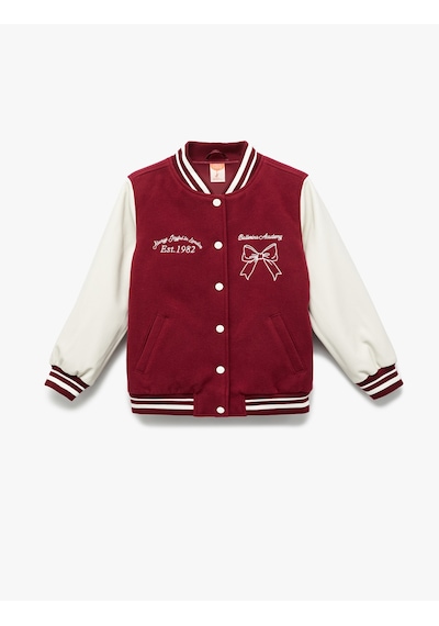 Koton Şardonlu İşleme Detaylı Uzun Kollu Bomber Kolej Ceket Bordo 6wmg20020aw Bordo